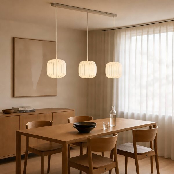Lampa wisząca Bridget Lucande, możliwość ściemniania, biały / opal, salon / jadalnia, tkanina / materiał / jedwab, skandynawski