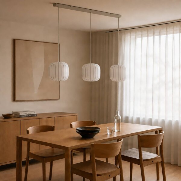 Lampa wisząca Bridget Lucande, możliwość ściemniania, biały / opal, salon / jadalnia, tkanina / materiał / jedwab, skandynawski