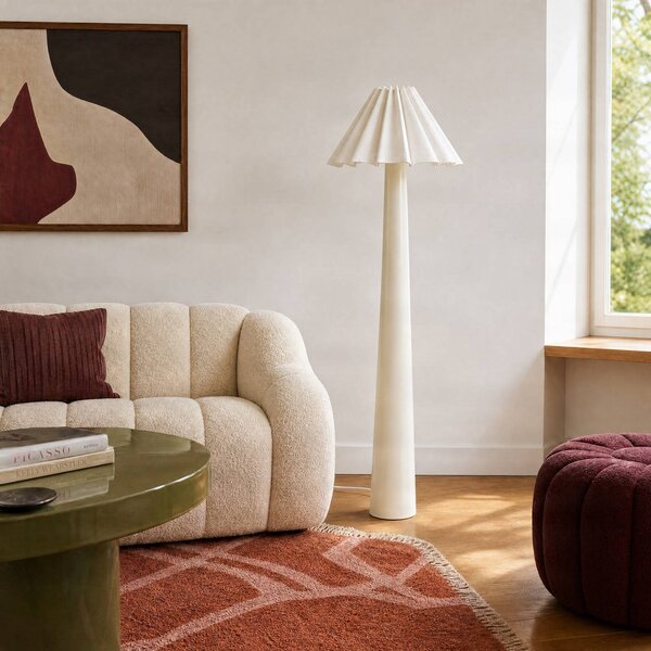 Lampa stojąca Lotte Lindby, biały / opal, salon / jadalnia, tkanina / materiał / jedwab, nowoczesny