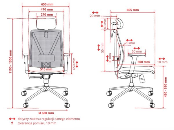 Fotel biurowy ergonomiczny Diplo z zagłówkiem, zgodny z normą BHP