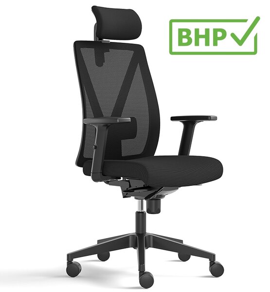 Fotel biurowy ergonomiczny Diplo z zagłówkiem, zgodny z normą BHP