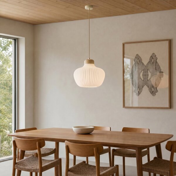 Lampa Wisząca Lucande, Eloise, ściemnialny, biały, salon, tkanina | tekstylia, skandynawski