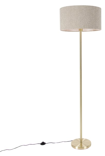 Mosiężna lampa podłogowa z abażurem boucle taupe 50 cm - Simplo Oswietlenie wewnetrzne