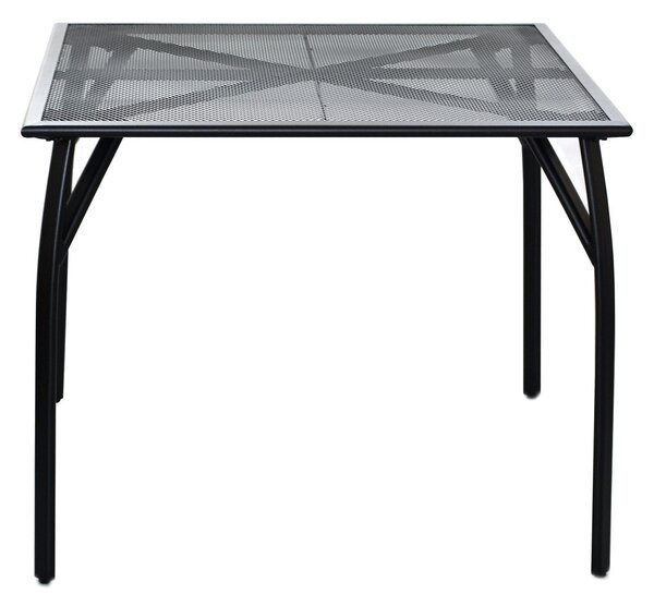 Kwadratowy stół ogrodowy o wymiarach 90 x 90 x 72 cm wykonany jest z metalu z czarnym lakierowanym wykończeniem