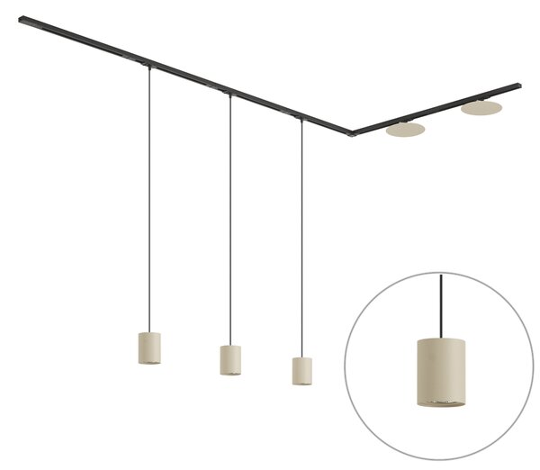 Nowoczesny system szynowy czarny z 3 lampami wiszącymi i 2 beżowymi lampami sufitowymi 1-fazowy - Iconic Holt Pulley