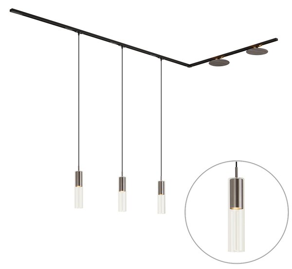 Nowoczesny system szynowy czarny z 3 lampami wiszącymi i 2 lampami sufitowymi w kolorze metalu 1-fazowy - Iconic Lloyd Pulley