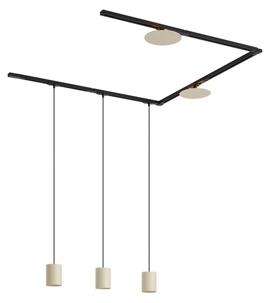 Nowoczesny system szynowy czarny z 3 lampami wiszącymi i 2 beżowymi lampami sufitowymi 1-fazowy - Iconic Holt Pulley