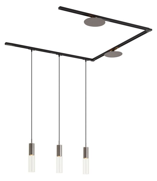 Nowoczesny system szynowy czarny z 3 lampami wiszącymi i 2 lampami sufitowymi w kolorze metalu 1-fazowy - Iconic Lloyd Pulley