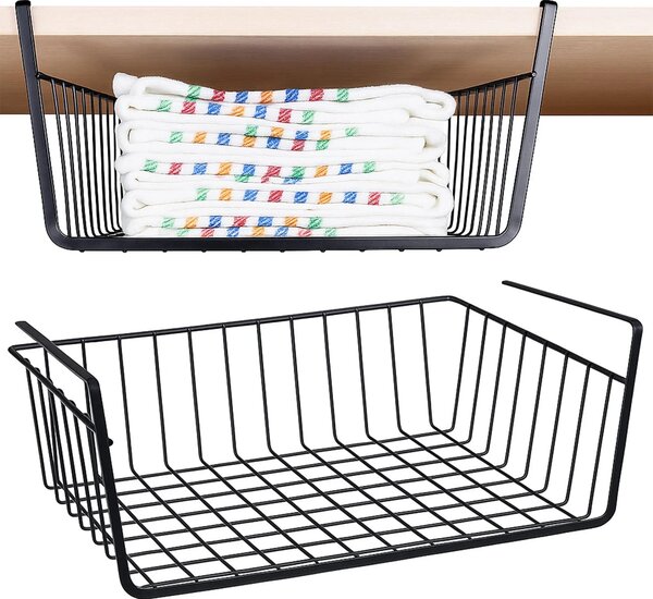 Kosz koszyk podwieszany pod półkę organizer wiszący metalowy czarny 32x25x10 do szafy kuchni łazienki