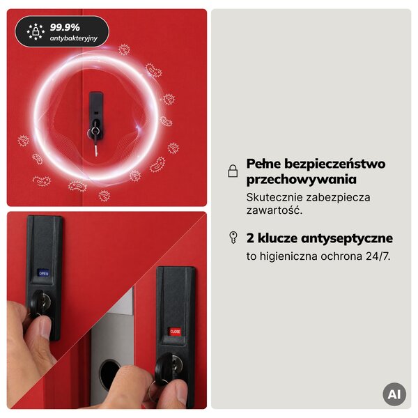 Szafa metalowa biurowa z drzwiami przesuwnymi antracytowo-czerwona, 900x1850x400 mm: KUBA