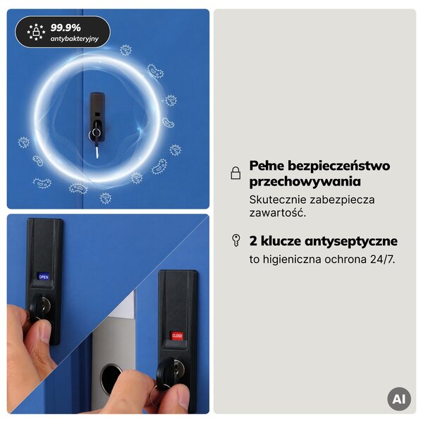 Szafa metalowa biurowa z drzwiami przesuwnymi antracytowo-niebieska, 900x1850x400 mm: KUBA