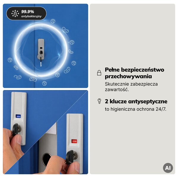 Szafa metalowa biurowa z drzwiami przesuwnymi szaro-niebieska, 900x1850x400 mm: KUBA