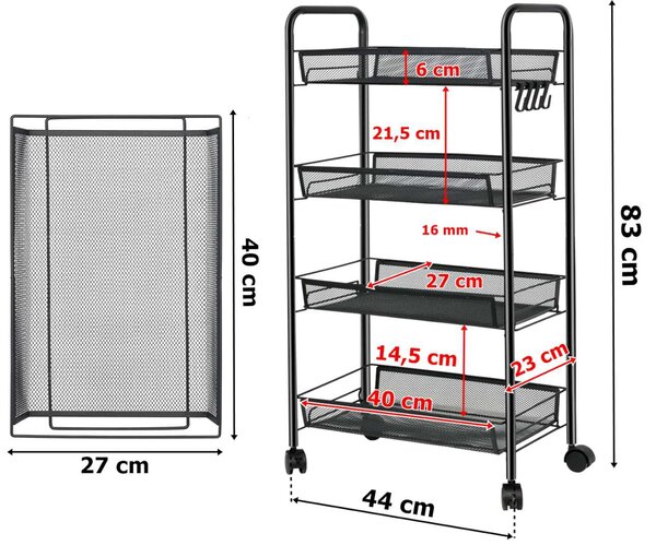 Regał mobilny 4 poziomy OLDEN czarny
