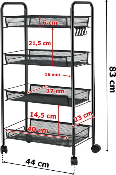 Regał mobilny 4 poziomy OLDEN czarny