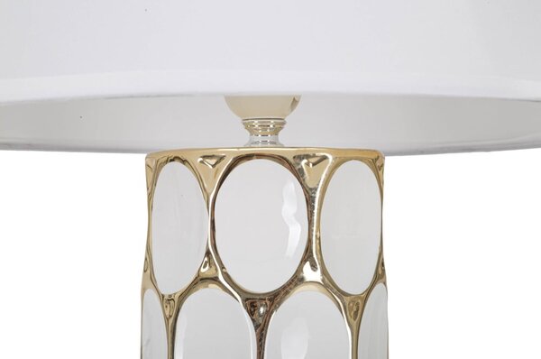 Ceramiczna lampa stołowa w biało-złotym kolorze z tekstylnym kloszem (wysokość 56 cm) Glam Carv – Mauro Ferretti