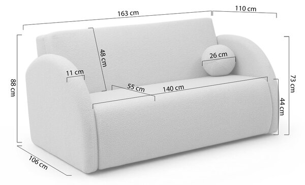 Sofa rozkładana Nubi trzyosobowa 140 cm z pojemnikiem - beżowa boucle Quelle 16