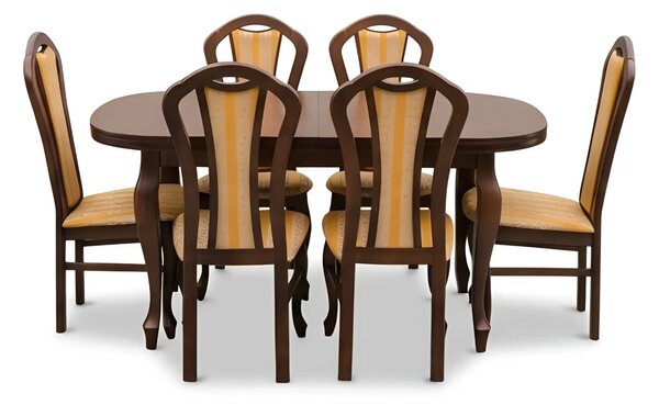 Stół Ludwik 160/90 +2x40 cm + 6 Krzeseł KW15