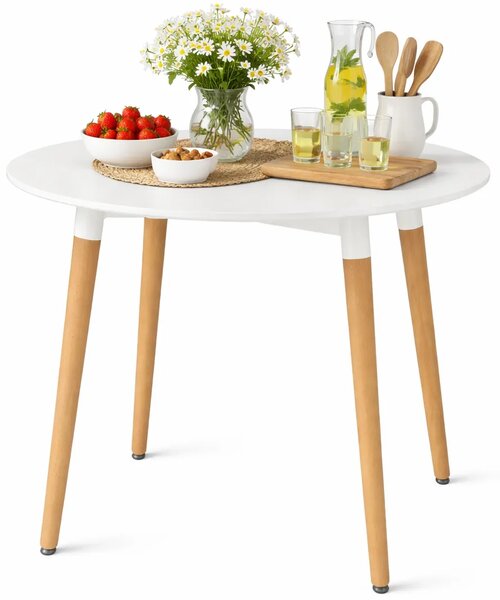 Biały okrągły stół na drewnianych nogach 80 cm D4-D48