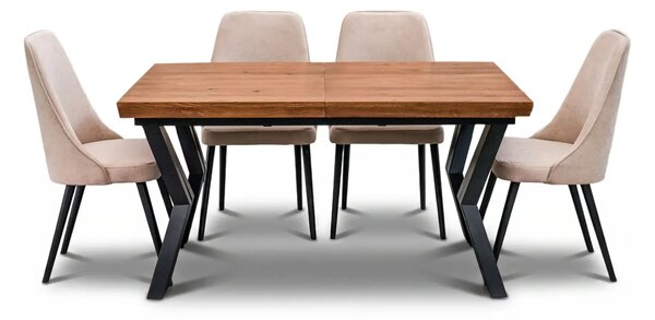 Stół Loft P1 150/100 +4×50 cm + 4 Krzesła Olo