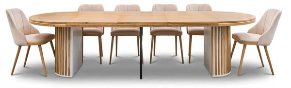 Stół LOFT O Fi 130 cm, rozkładany, wkładka 3x60cm + 6 krzeseł Tokyo