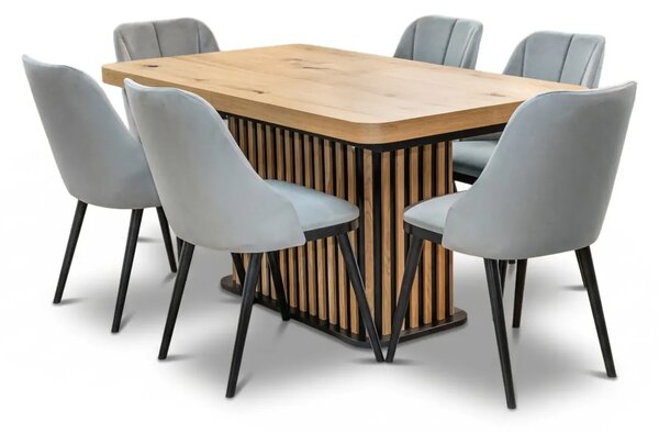 Stół Lamel rozkładany 160/90 +2×40 cm + 4 Krzesła Tokyo