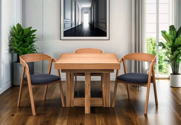 Stół Dębowy VELAR 90×100 cm + 2×50 cm + 6 krzeseł X1