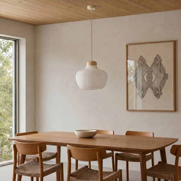 Lampa wisząca Eloise Lucande, możliwość ściemniania, biały / opal, salon / jadalnia, tkanina / materiał / jedwab, skandynawski