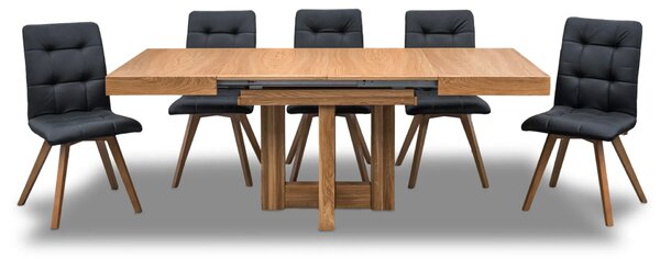 Stół Dębowy VELAR 90×100 cm + 2×50 cm + 6 krzeseł KW110