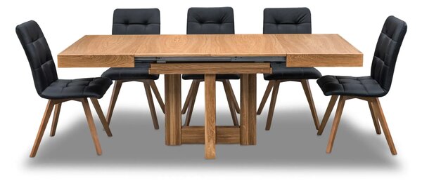 Stół Dębowy VELAR 90×100 cm + 2×50 cm + 6 krzeseł KW110