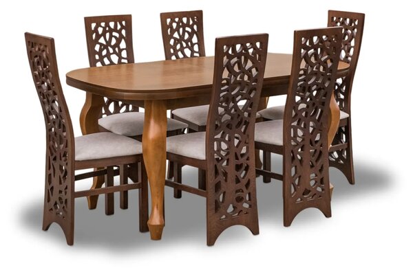 Stół rozkładany Ludwik 160/90 + 2 wkładki 40 cm + 6 krzeseł KW76 drzewko