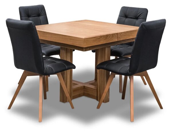 Stół Dębowy VELAR 90×100 cm + 2×50 cm + 6 krzeseł KW110