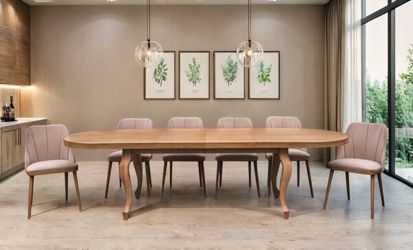 Stół Ludwik 160/90 cm + 2 wkładki 40 cm + 6 krzeseł Tokyo