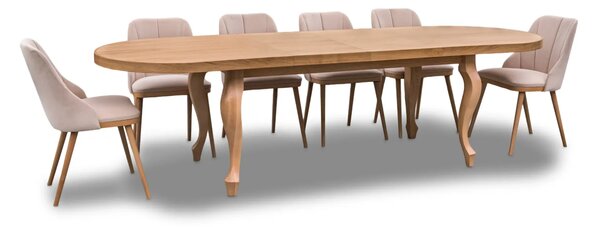 Stół Ludwik 160/90 cm + 2 wkładki 40 cm + 6 krzeseł Tokyo