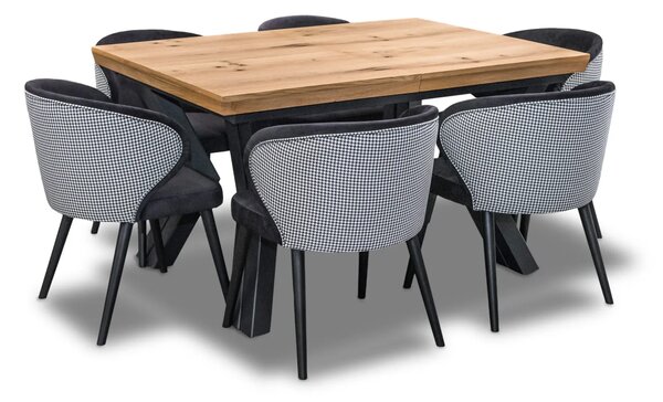 Stół Loft P1 Rozkładany 100/150 + 4×50 cm + 6 Krzeseł Pepitka Duo