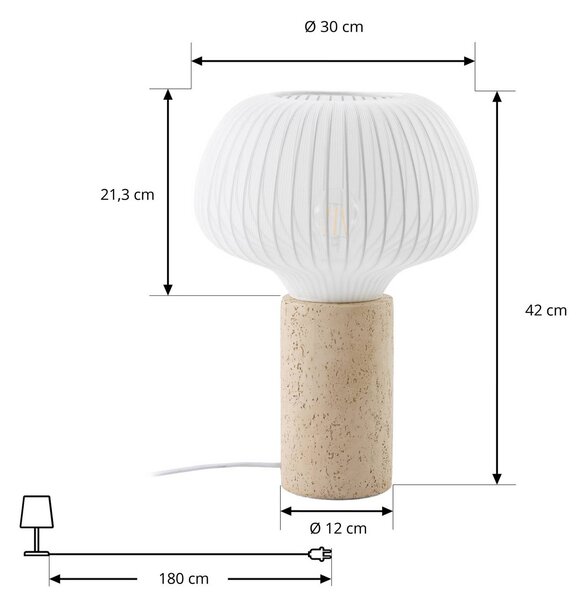 Lampa stołowa Eloise Lucande, biały / opal, salon / jadalnia, tkanina / materiał / jedwab, skandynawski