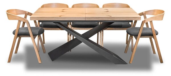 Stół Loft Top 160/90 + 2 x 40 cm + 6 Krzeseł dębowych X1