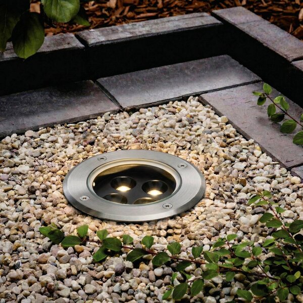 Arcchio LED – wpuszczany reflektor podłogowy Thentos, Ø 12 cm, kąt świecenia Thentos, aluminiowy / szary / cynkowy, stal szlachetna