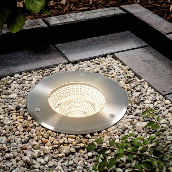Arcchio LED – wpuszczany reflektor podłogowy Thentos, Ø 18 cm, 60°, nikiel, IP67 Thentos, aluminiowy / szary / cynkowy, stal szlachetna