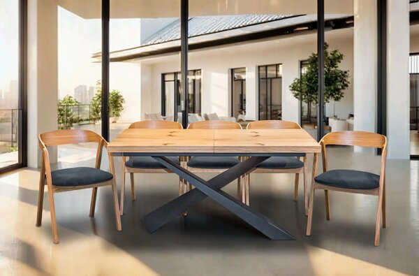 Stół Loft Top 160/90 + 2 x 40 cm + 6 Krzeseł dębowych X1