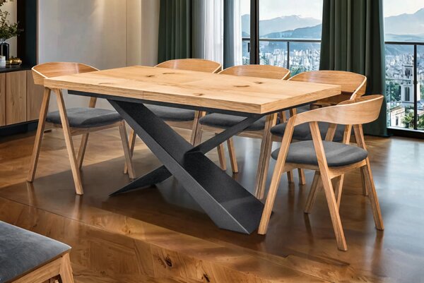 Stół Loft Top 160/90 + 2 x 40 cm + 6 Krzeseł dębowych X1