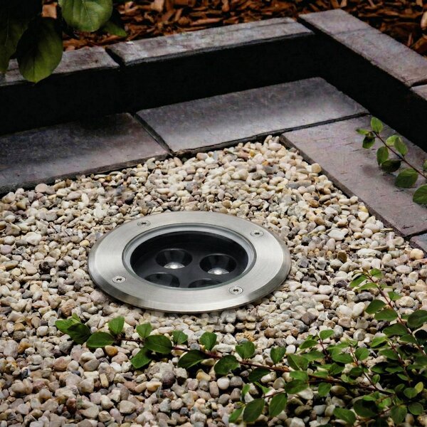 Arcchio LED – wpuszczany reflektor podłogowy Thentos, Ø 12 cm, kąt świecenia Thentos, aluminiowy / szary / cynkowy, stal szlachetna