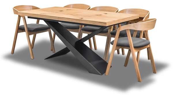 Stół Loft Top 160/90 + 2 x 40 cm + 6 Krzeseł dębowych X1