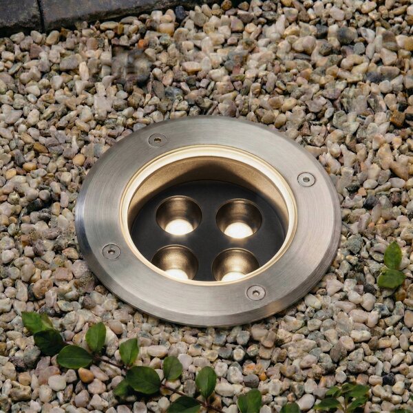 Arcchio LED – wpuszczany reflektor podłogowy Thentos, Ø 12 cm, kąt świecenia Thentos, aluminiowy / szary / cynkowy, stal szlachetna