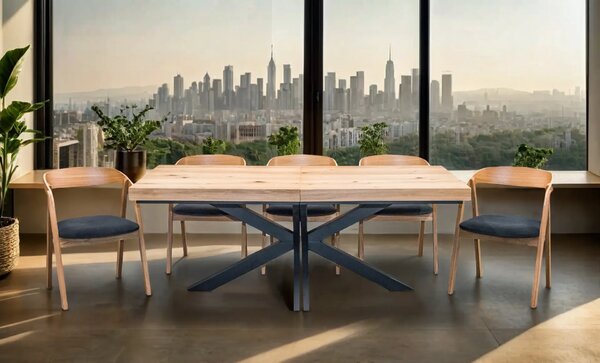 Stół Loft P2 400 cm rozkładany 100×200 + 4×50 cm + 6 Krzeseł dębowych X1