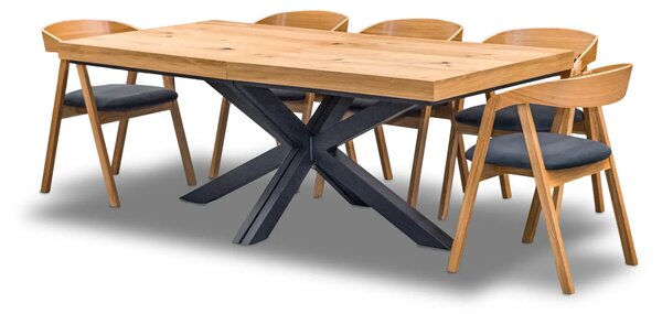 Stół Loft P2 400 cm rozkładany 100×200 + 4×50 cm + 6 Krzeseł dębowych X1