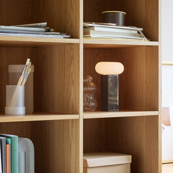 Hübsch Lampa stołowa LED na akumulator LOW, brązowa, wysokość 20 cm, metalowa, możliwość ściemniania, brązowy / rdzawy, salon / jadalnia, metal, nowoczesny