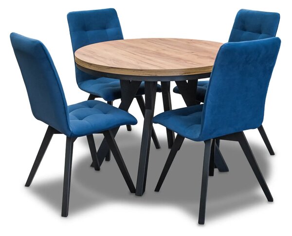 Stół Loft Dąb Artisan Fi 100 + 2 x 50 cm wkładki + 4 krzesła Kw110