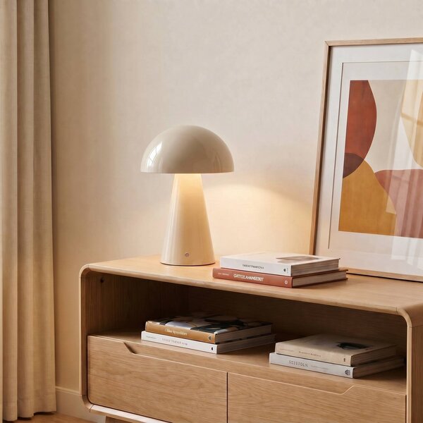 Lampa stołowa LED Nevijo Lindby, możliwość ściemniania, kremowy / amber, salon / jadalnia, metal, nowoczesny