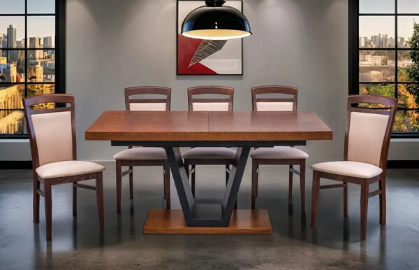 Stół rozkładany SJ80 160/90 + 2×40 cm + 6 krzeseł Syriusz
