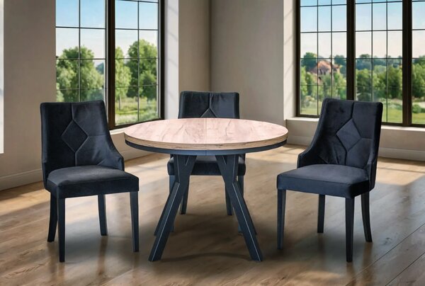 Stół Loft Dąb Artisan Fi 100 + 2 x 50 cm wkładki + 4 krzesła Kw100